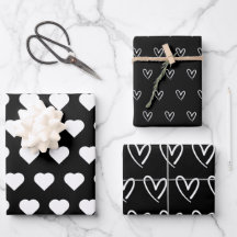 Cute Black White Hearts Pattern Valentine Wrappin