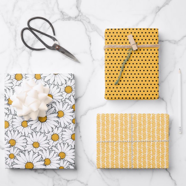 Hoja De Papel De Regalo Cute blanco amarillo marrón modelo de arte floral (Anverso)