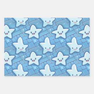 Hoja De Papel De Regalo Cute Blue Happy Stars Niños Nursery Pattern