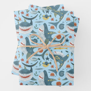 Hoja De Papel De Regalo Cute Blue Ocean Baby Tiburones niños regalo de cum