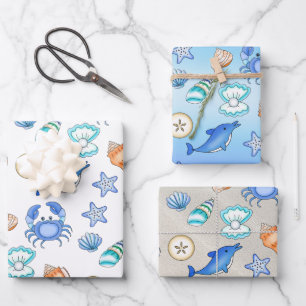 Hoja De Papel De Regalo Cute Blue Seaside Beach Baby Shower
