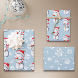 Hoja De Papel De Regalo Cute Blue Snowman Snowflakes Christmas