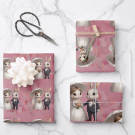 Hoja De Papel De Regalo Cute Boda Bunny Pareja Manos