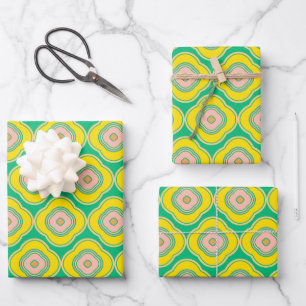 Hoja De Papel De Regalo Cute Boho 70 Formas retro Patrón amarillo verde