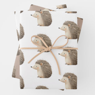 Hoja De Papel De Regalo Cute Brown Cream Hedgehog