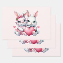 Hoja De Papel De Regalo Cute Bunnies Sharing a Heart
