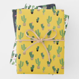 Hoja De Papel De Regalo Cute Cactus Acondicionamiento del patrón azul amar