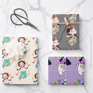 Hoja De Papel De Regalo Cute Cartoon Kids & Rainbow Characters