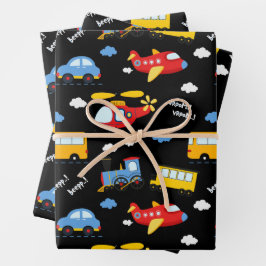 Hoja De Papel De Regalo Cute Cartoon Vehicles Pattern 