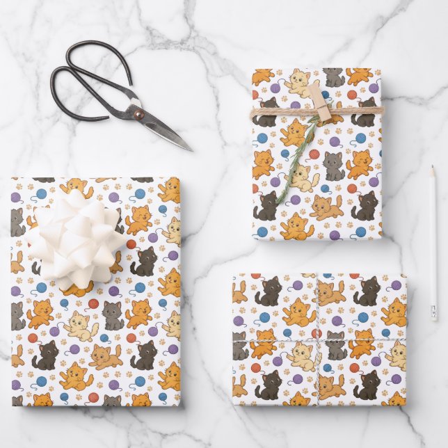 Hoja De Papel De Regalo Cute Cat Pattern (Anverso)