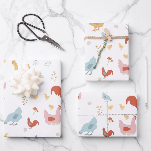 Hoja De Papel De Regalo Cute Chickens Hens and Baby Chicks (Anverso)