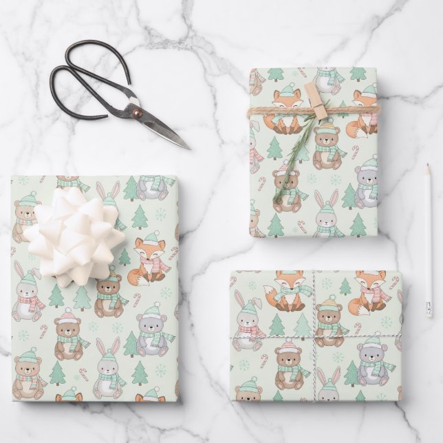 Hoja De Papel De Regalo Cute Christmas Animals Seamless Pattern (Anverso)