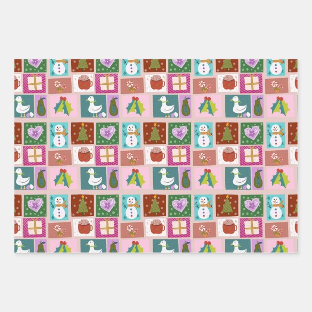 Hoja De Papel De Regalo Cute Christmas Patchwork Pattern (Anverso)