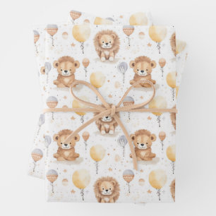 Hoja De Papel De Regalo Cute Circus Lions Balloons Pattern Baby Shower