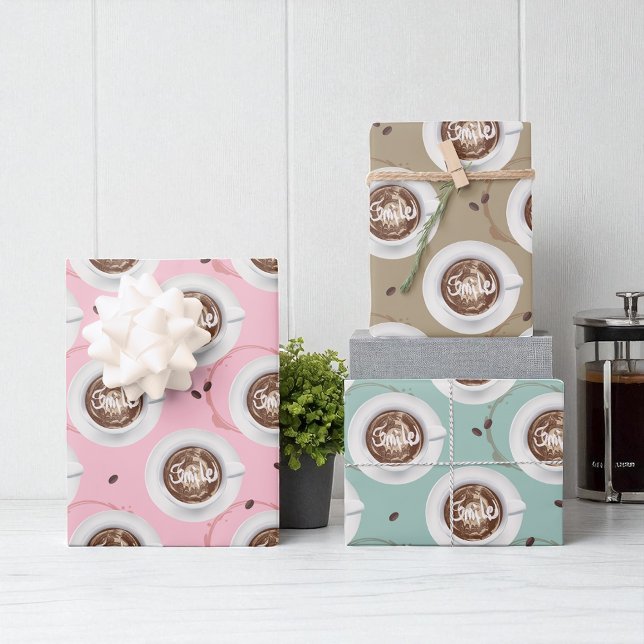 Hoja De Papel De Regalo Cute Coffee Lover | Cubos de café estéticos (Wrap with a smile! Cute coffee gift paper for the caffeine lover.)