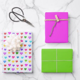 Hoja De Papel De Regalo Cute Colorful Flirty Hearts, Bright Pink and Green