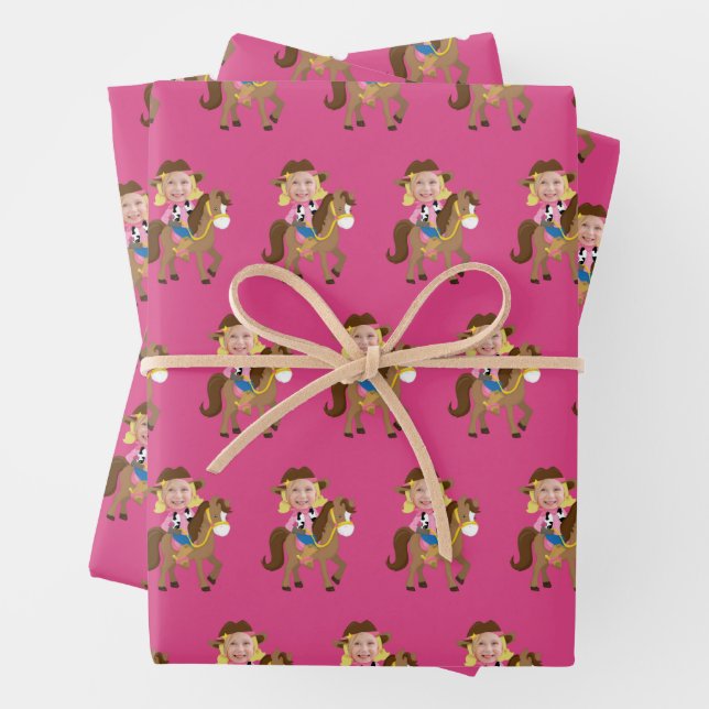 Hoja De Papel De Regalo Cute Cowgirl Kids Birthday Custom Girls Photo (In situ)