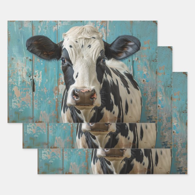 Hoja De Papel De Regalo Cute Dairy Cow Farmhouse Pintura (Set)