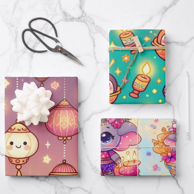 Hoja De Papel De Regalo Cute Diwali (Anverso)