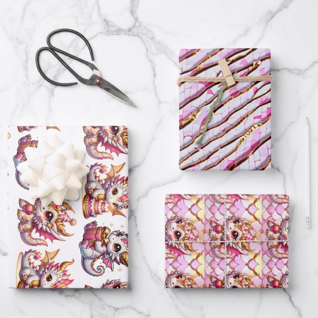 Hoja De Papel De Regalo Cute Dragón Personalizado Temático Cumpleaños (Anverso)