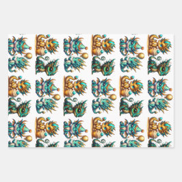 Hoja De Papel De Regalo Cute Dragón Personalizado Temático Cumpleaños