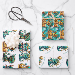 Hoja De Papel De Regalo Cute Dragón Personalizado Temático Cumpleaños