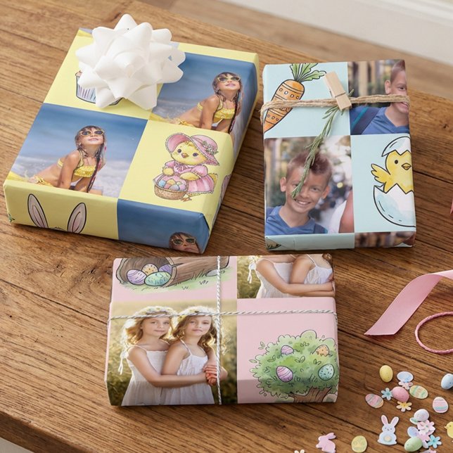 Hoja De Papel De Regalo Cute Easter Pictures and Square Photos Set of 3 (Easter wrapping paper with kids photos)