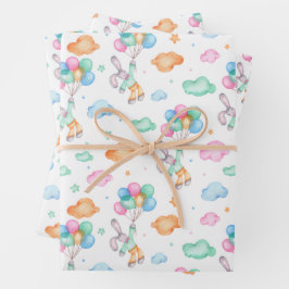 Hoja De Papel De Regalo Cute Easterbunnios y globos