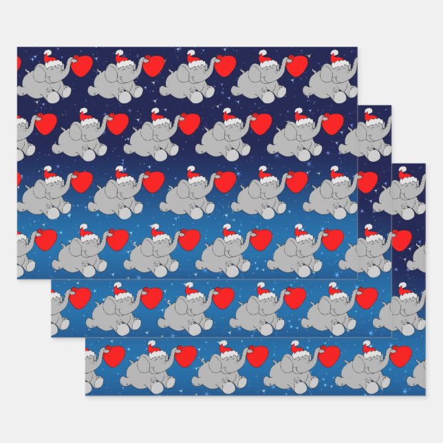 Hoja De Papel De Regalo Cute Elephant Santa (Set)