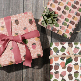 Hoja De Papel De Regalo Cute Fall Pink Otumn Acorn