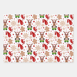 Hoja De Papel De Regalo Cute Festive Red Christmas Reindeer