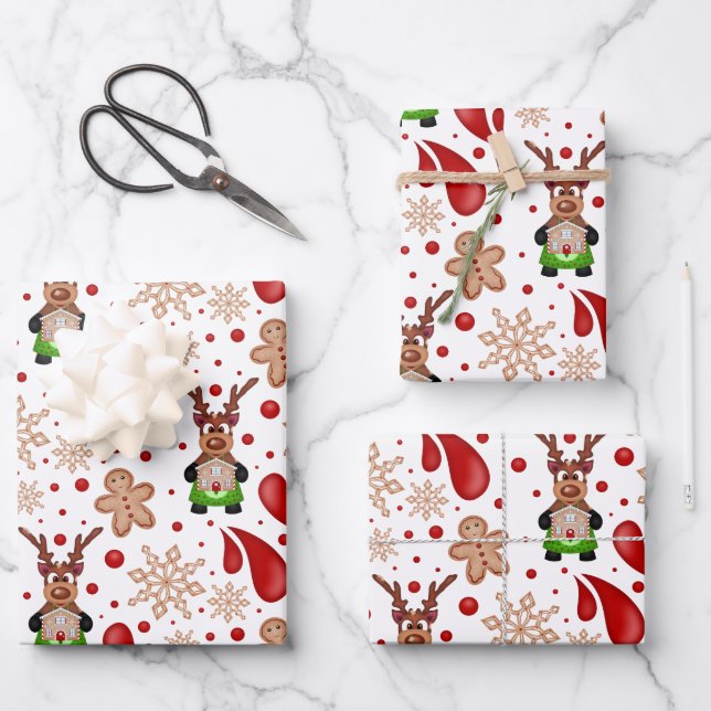 Hoja De Papel De Regalo Cute Festive Red Christmas Reindeer (Anverso)