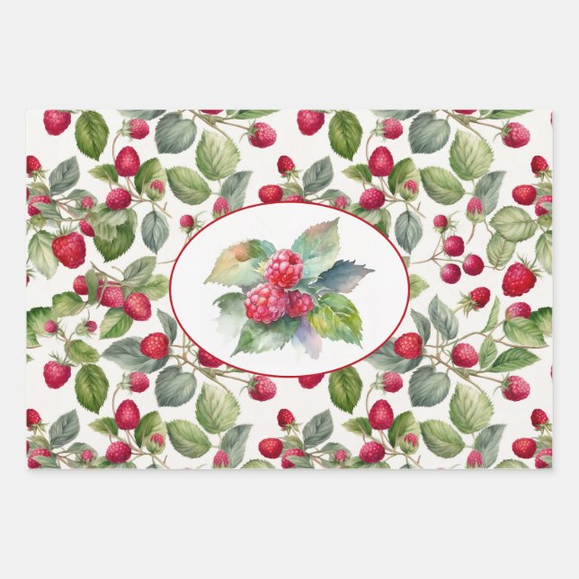 Hoja De Papel De Regalo Cute Frambuesas Acuarela (Anverso)