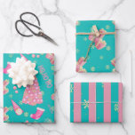 Hoja De Papel De Regalo Cute Fun Gold Blue White Christmas Pattern<br><div class="desc">A fun,  cute Blue Pink Christmas wrapping paper set with Christmas Trees,  gnomes,  gifts,  and snowflakes.</div>