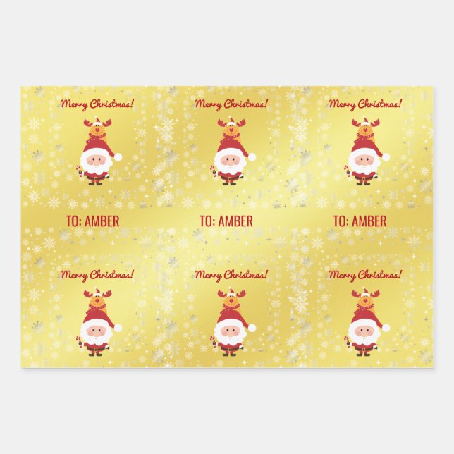Hoja De Papel De Regalo Cute Funny Moderno Rudolph Santa Nombre Personaliz (Anverso)