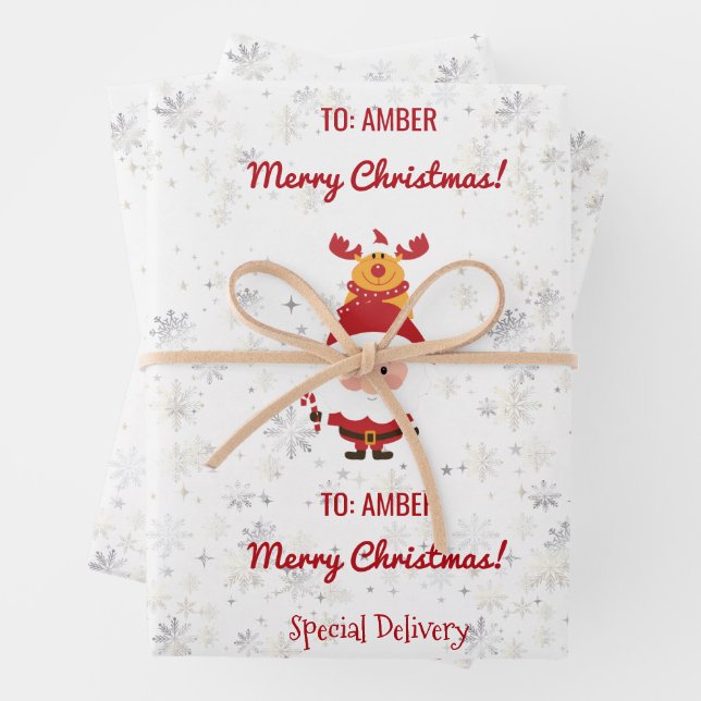 Hoja De Papel De Regalo Cute Funny Rudolph Santa Special Delivery Name (In situ)