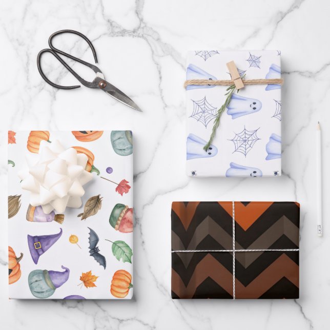 Hoja De Papel De Regalo Cute Ghost and Spiderweb Halloween (Anverso)