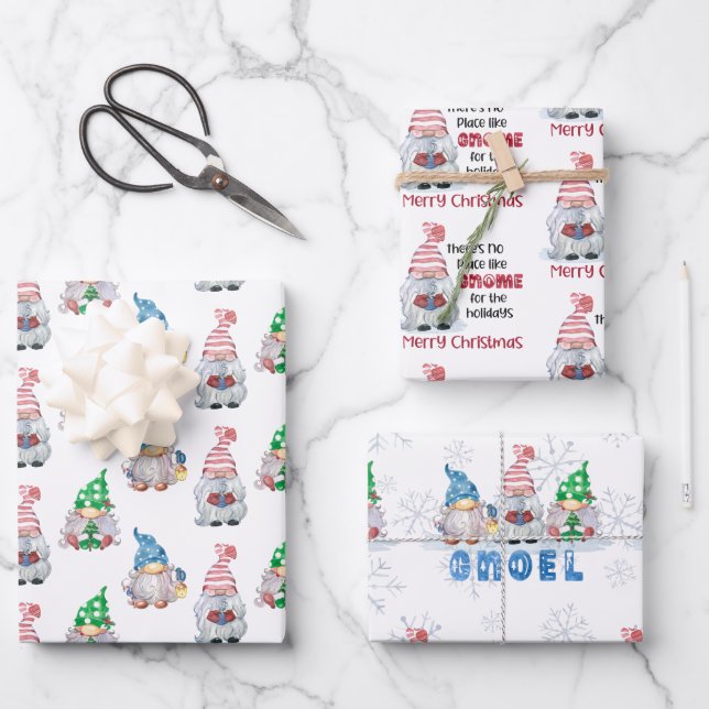 Hoja De Papel De Regalo Cute Gnomes Navidades acuarela (Anverso)
