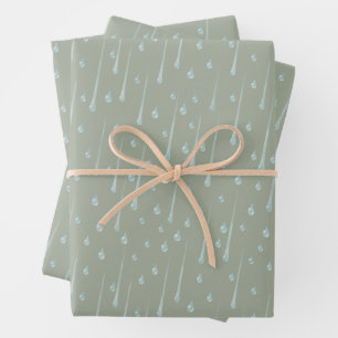 Hoja De Papel De Regalo Cute gotas de lluvia cayendo Día lluvioso Verde Ol