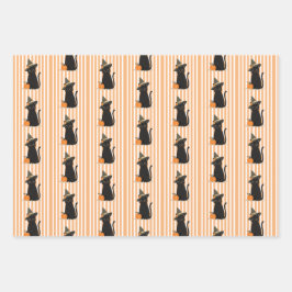 Hoja De Papel De Regalo Cute Halloween Black Cat with Witch Hat Pumpkin