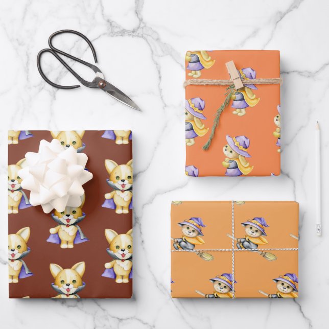 Hoja De Papel De Regalo Cute Halloween Costume Animales (Anverso)