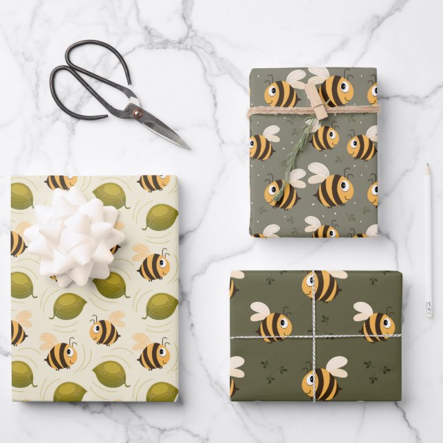 Hoja De Papel De Regalo Cute Happy Bees (Anverso)