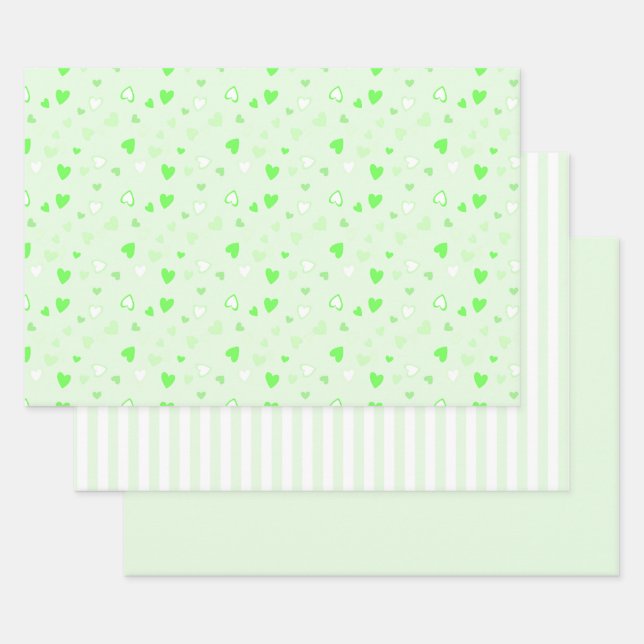 Hoja De Papel De Regalo Cute Hearts Green (Set)