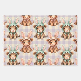Hoja De Papel De Regalo Cute Highland Cow Easter Bunny Spring