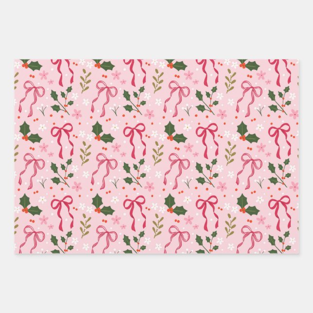 Hoja De Papel De Regalo Cute Holly and Bow Wrapping Paper (Anverso)