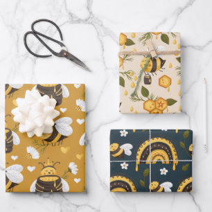 Hoja De Papel De Regalo Cute Honeybees Honeycomb
