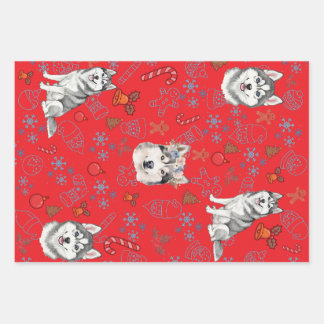 Hoja De Papel De Regalo Cute Husky Dog Christmas Winter Seamless Pattern