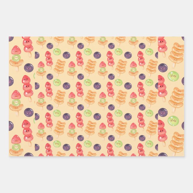 Hoja De Papel De Regalo Cute Kawaii Hand-drawn Tanghulu Seamless Pattern (Anverso)