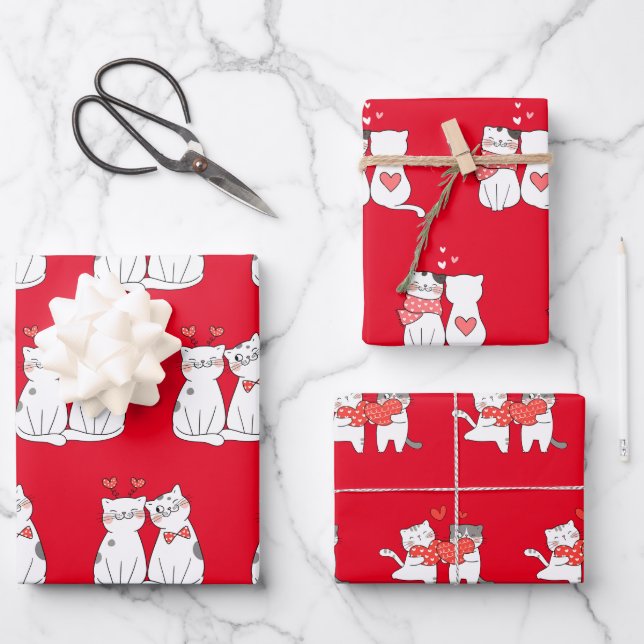 Hoja De Papel De Regalo Cute Kitty Couple (Anverso)