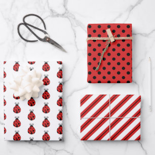 Hoja De Papel De Regalo Cute Lady Bugs Polka Dops Stripes
